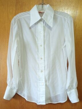 Laura Mae Classic Traditional Sheer White Button Down Blouse w/ Collar, Sz 34